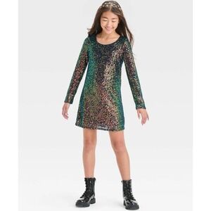 art Class Girls Long Sleeve Sequin A-Line Dress 92642878 Multi-Colored Black L